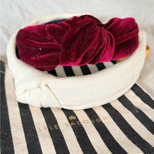 Set of 2 Lele Sadoughi Ivory White Canvas and Butgundry Red Velvet Headbands